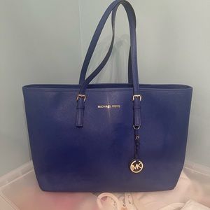 Blue Saffiano Leather Michael Kors Jet Set Purse